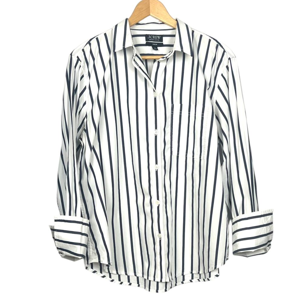 J.Crew Women's Size 12 Garcon Organic Cotton Gray Button-Up Shirt French Cuff